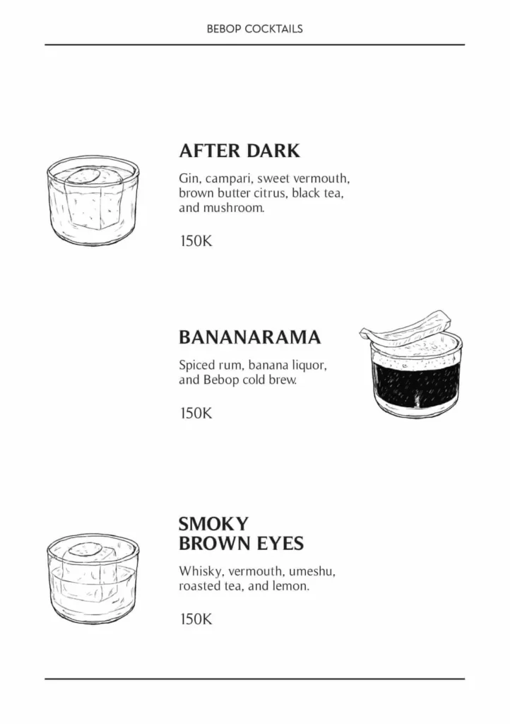 BEBOP Senopati Menu