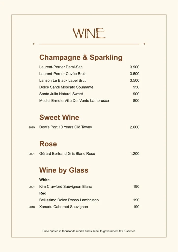 BEVERAGES MENU CLOUD LOUNGE