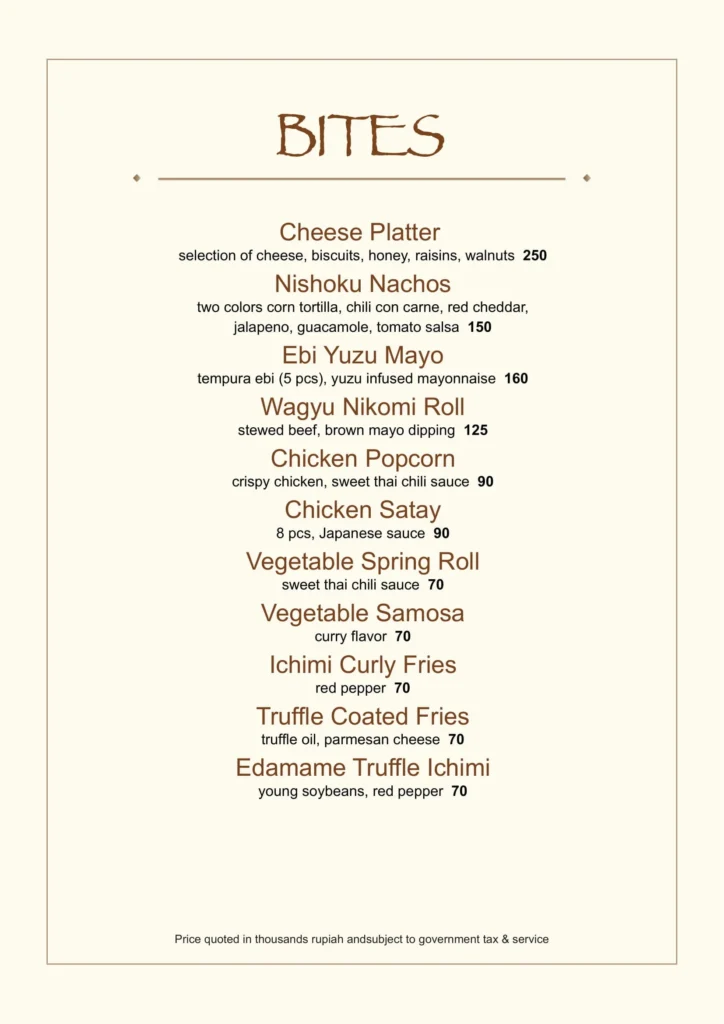 FOOD MENU CLOUD LOUNGE