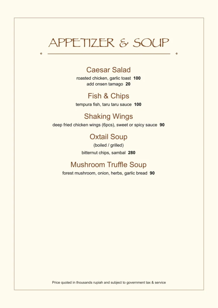 FOOD MENU CLOUD LOUNGE