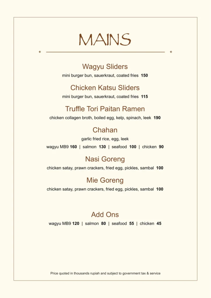 FOOD MENU CLOUD LOUNGE