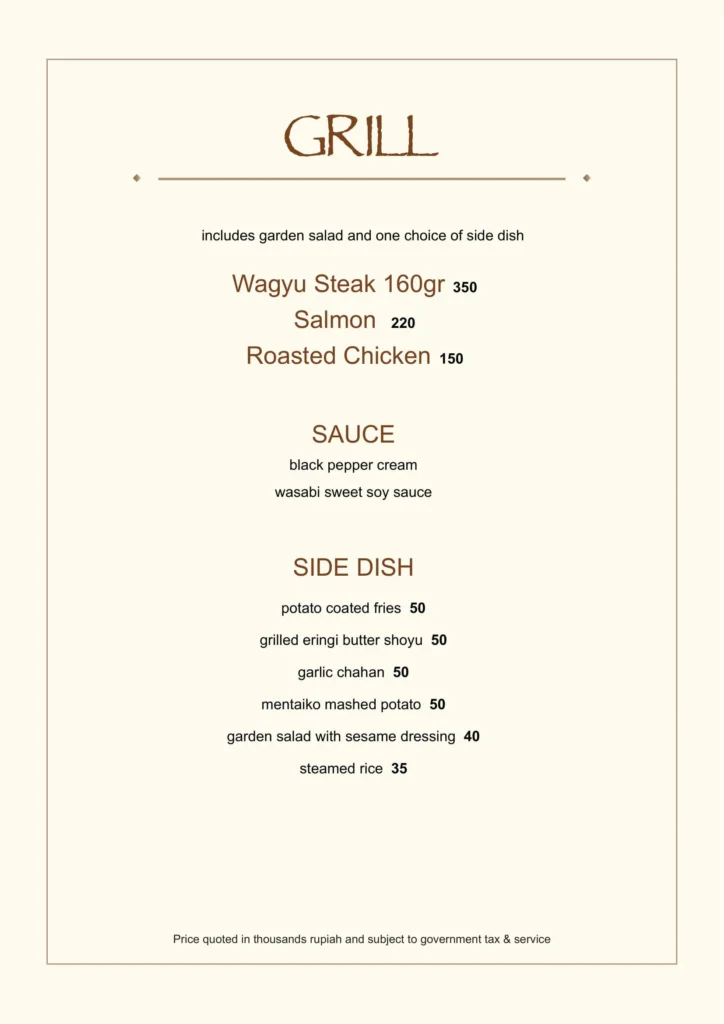 FOOD MENU CLOUD LOUNGE
