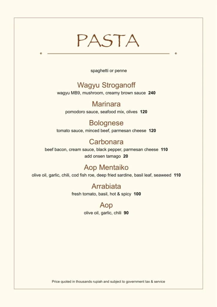FOOD MENU CLOUD LOUNGE