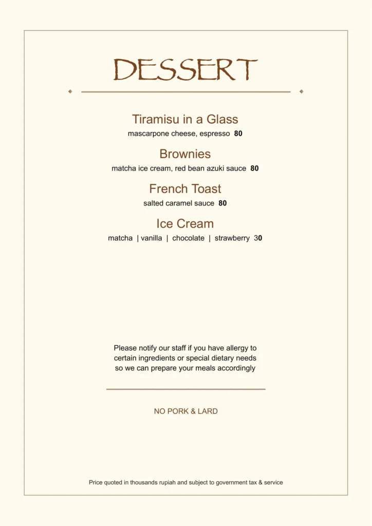 FOOD MENU CLOUD LOUNGE