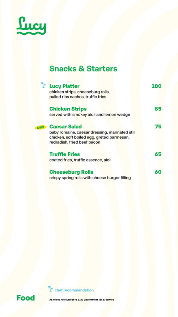 Lucy In The Sky Spark Menu Pricelist