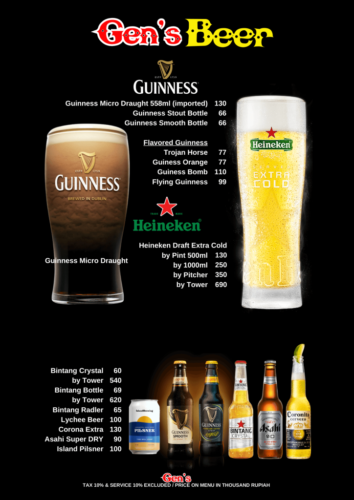 Gen's Bar Menu - Beer
