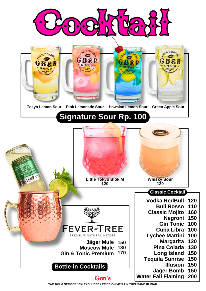 Gen's Bar Menu - Cocktail