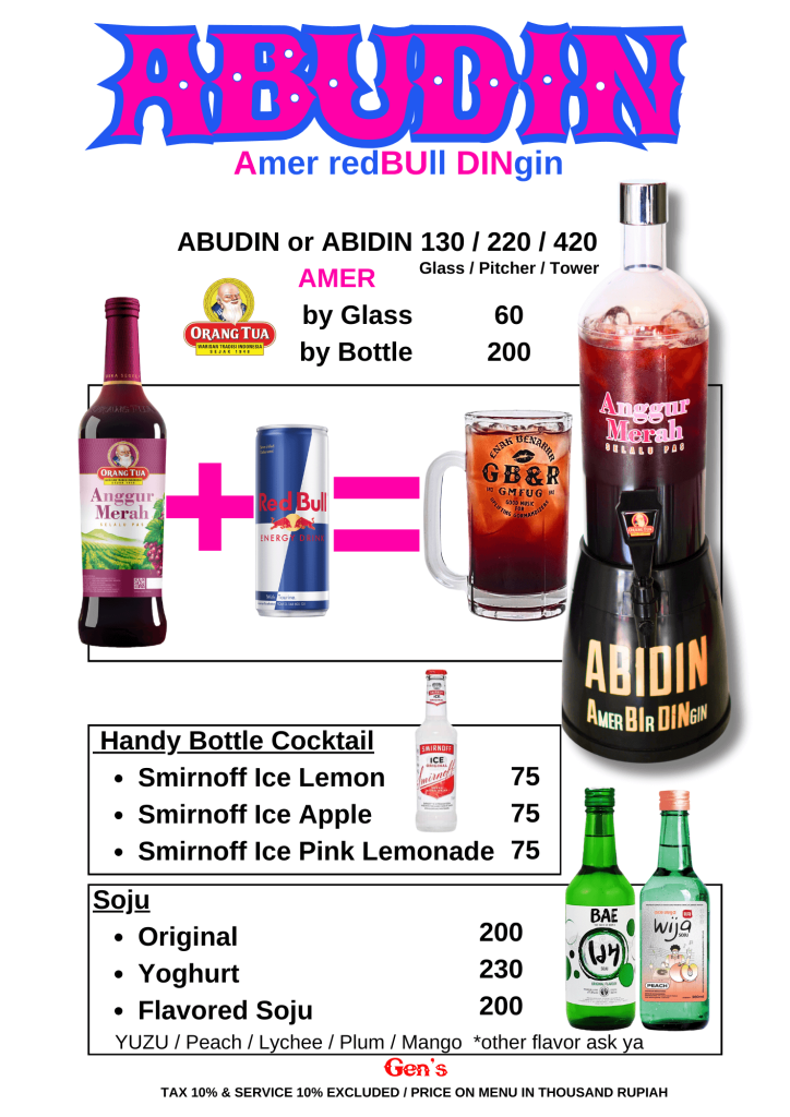 Gen's Bar Menu - Jakarta Style