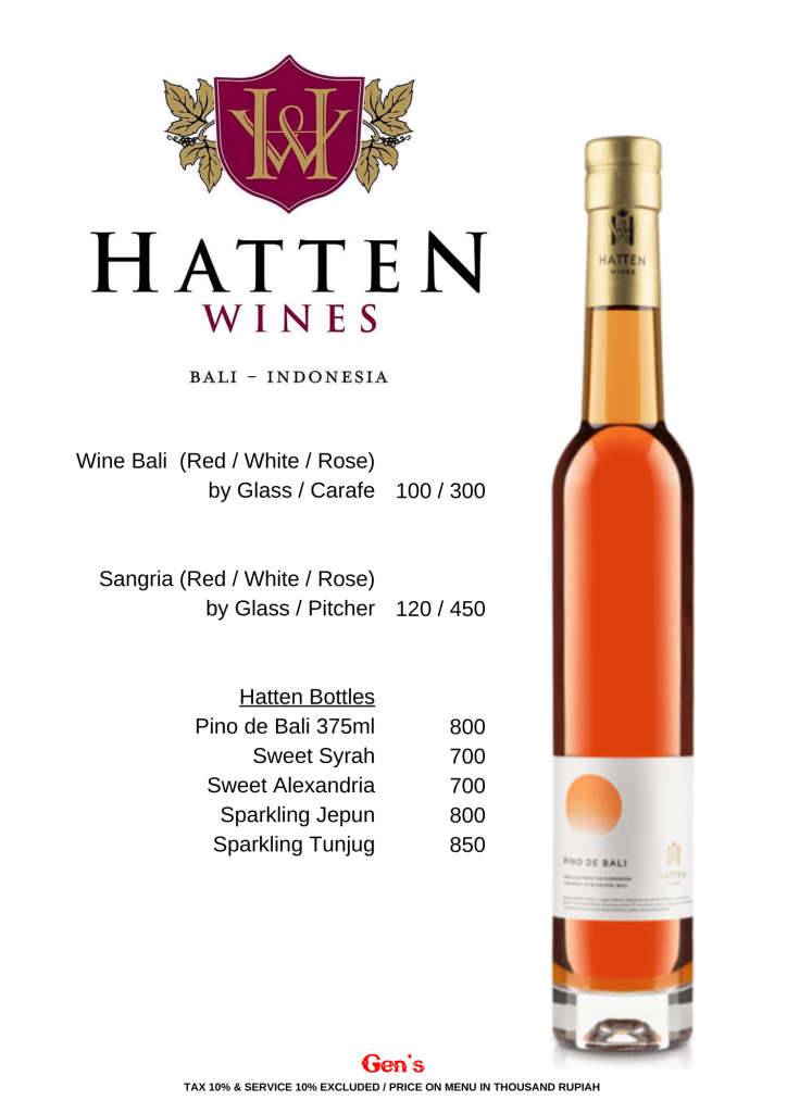 Gen's Bar Menu - Hatten Wine
