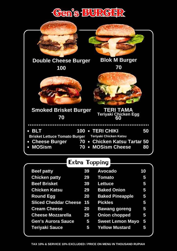Gen's Bar Menu - Gen_s Burger