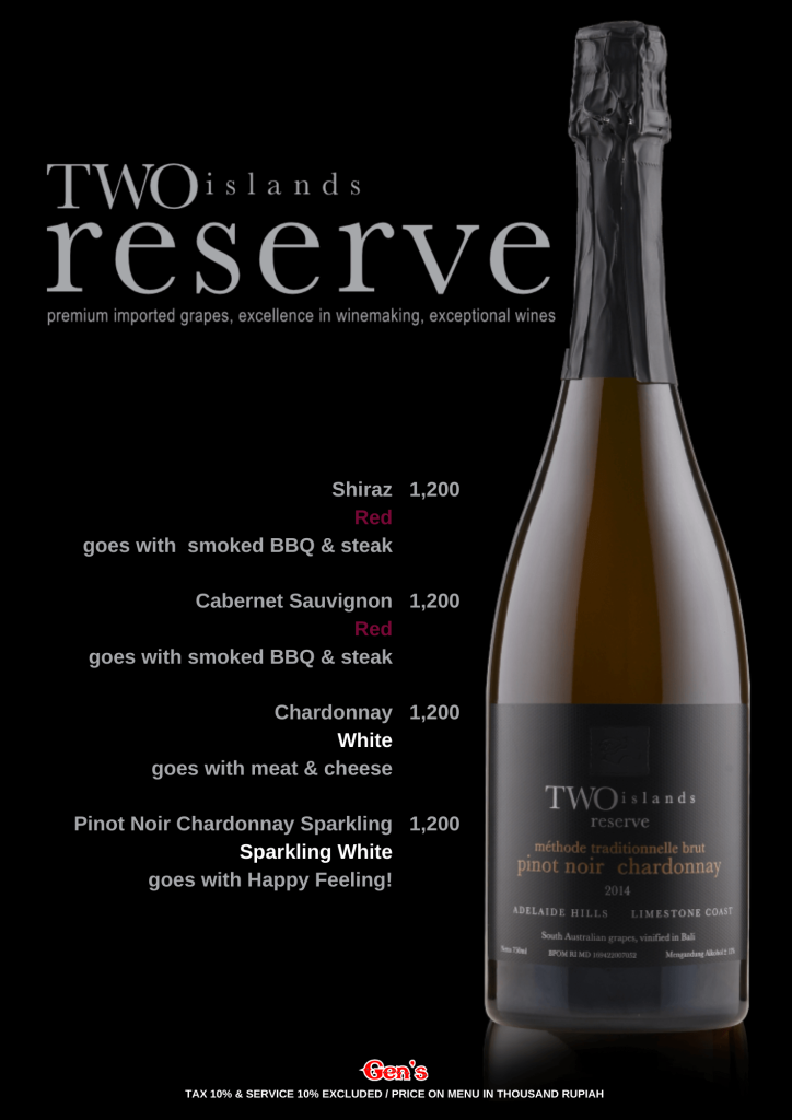 Gen's Bar Menu - Two islands Wine