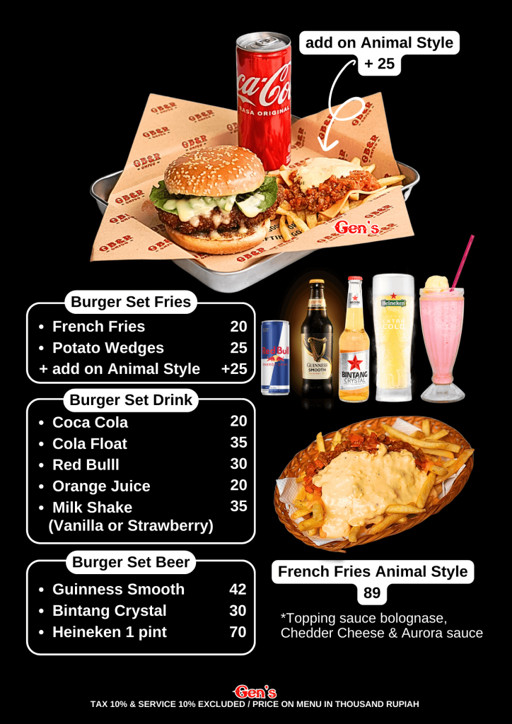 Gen's Bar Menu - Burger set