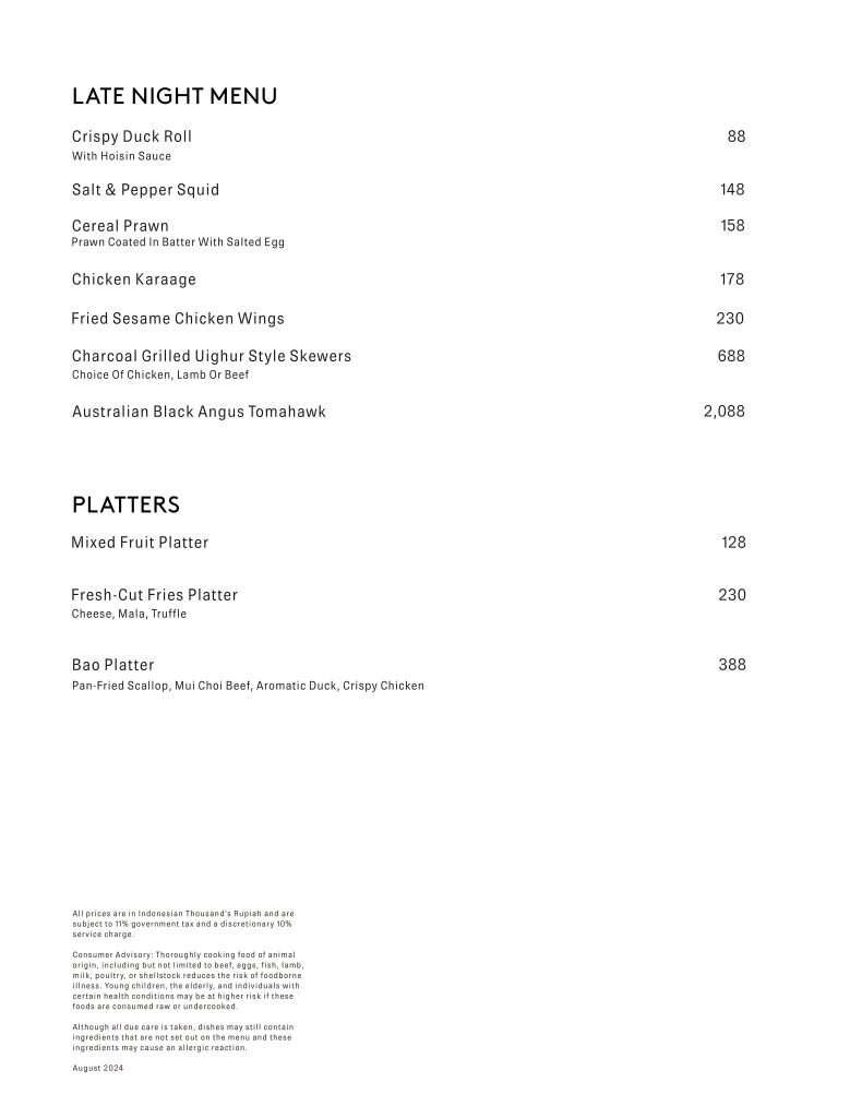 CHĀO CHÁO Beverages Menu