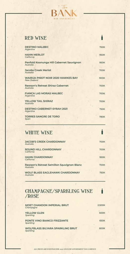 bar the bank menu & drink