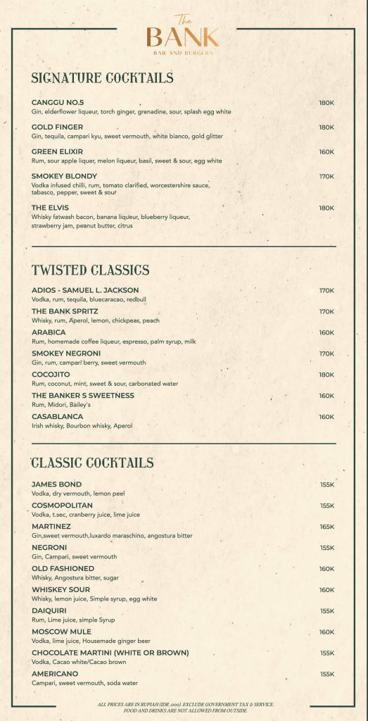 bar the bank menu & drink