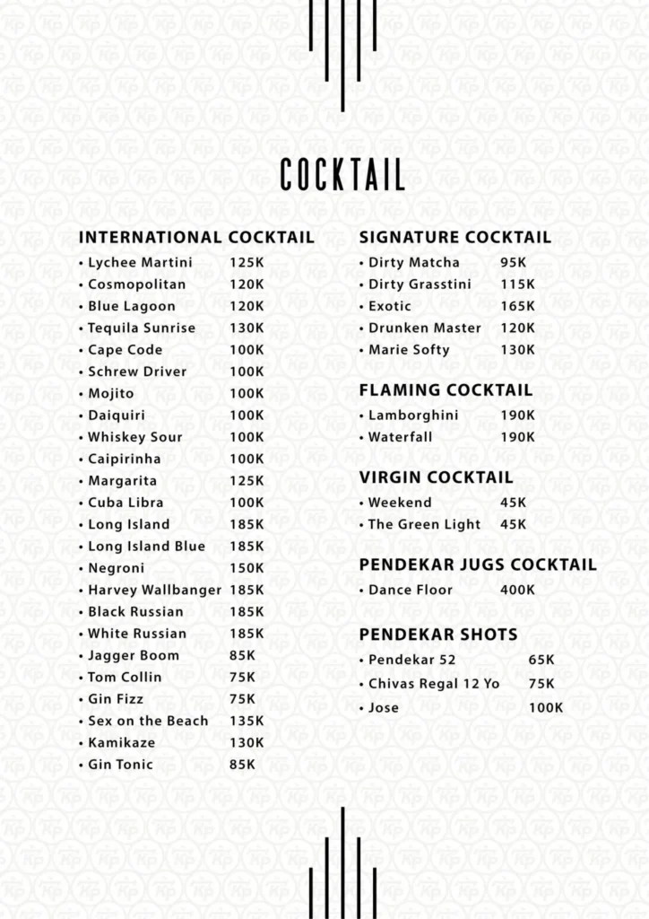 pendekar bar menu