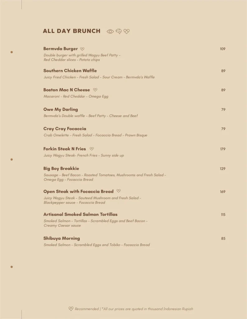 BERMVDA Coffee One Satrio Menu