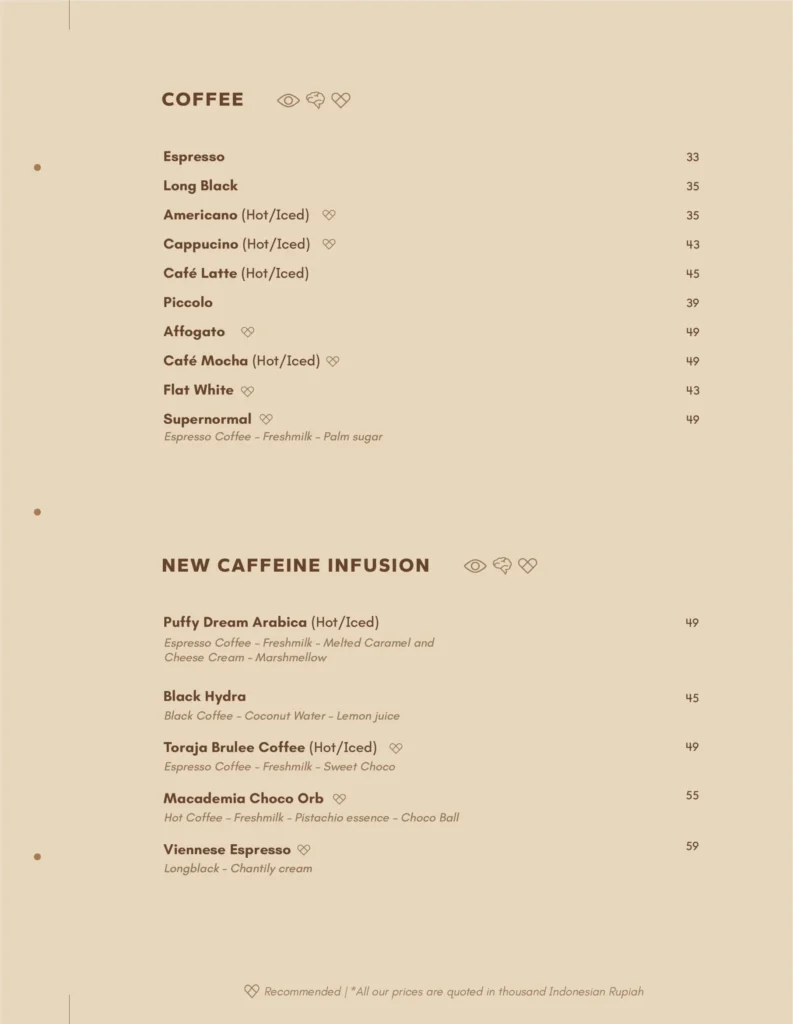 BERMVDA Coffee One Satrio Menu
