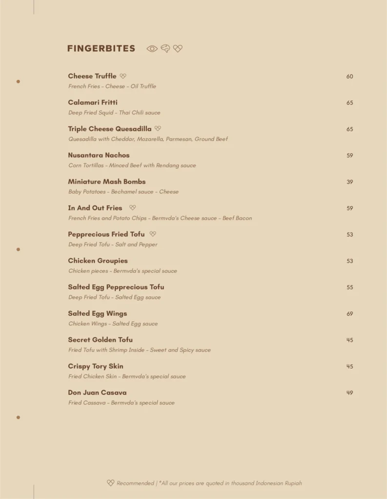 BERMVDA Coffee One Satrio Menu
