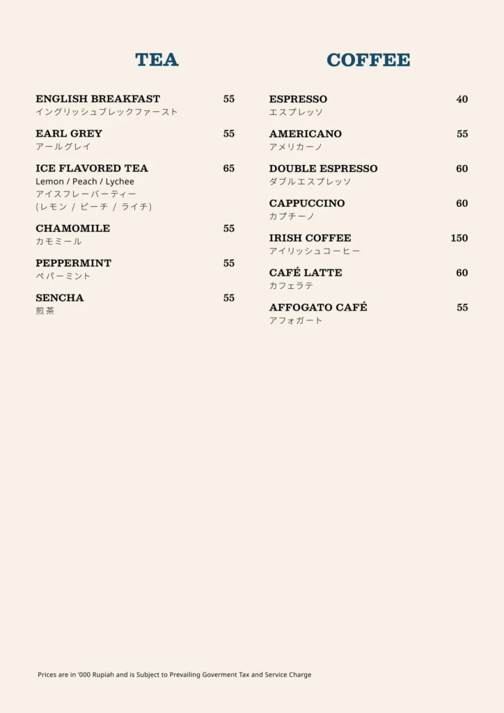 Casa Cuomo Jakarta Menu