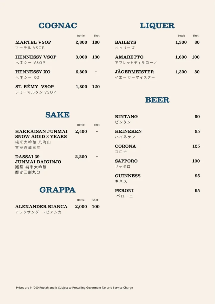 Casa Cuomo Jakarta Menu