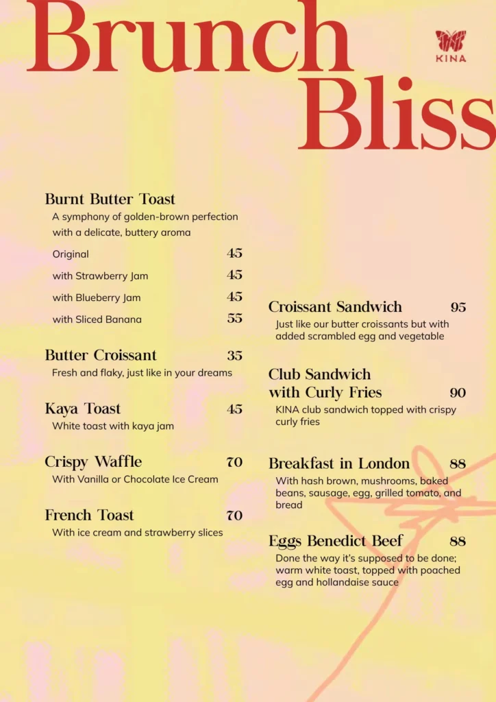 KINA Senopati's Menu