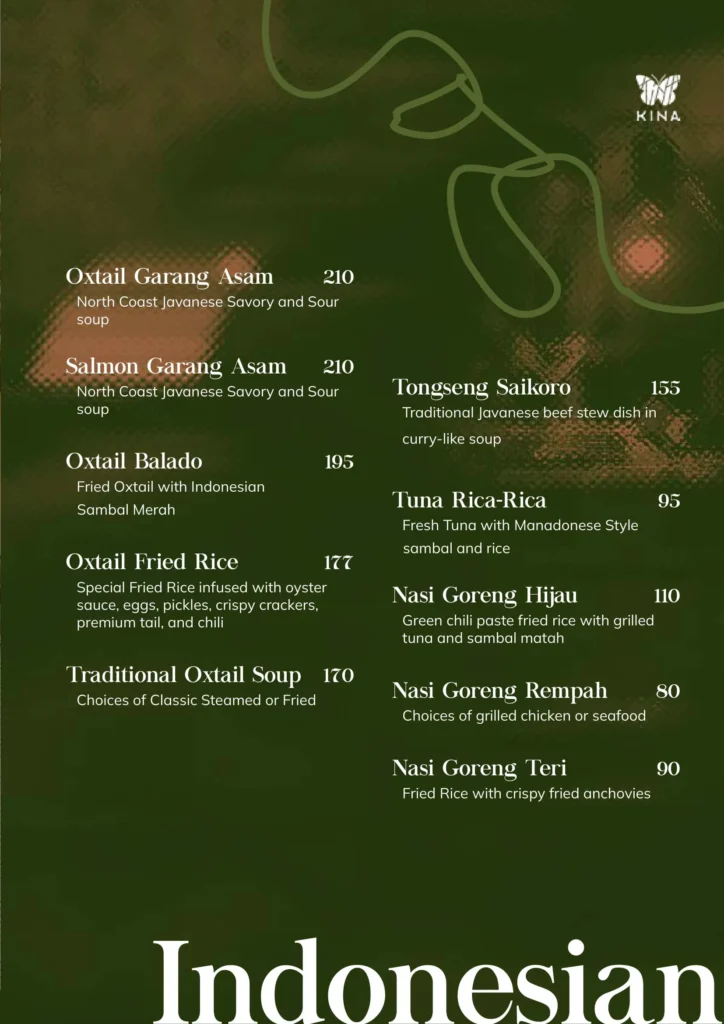 KINA Senopati's Menu