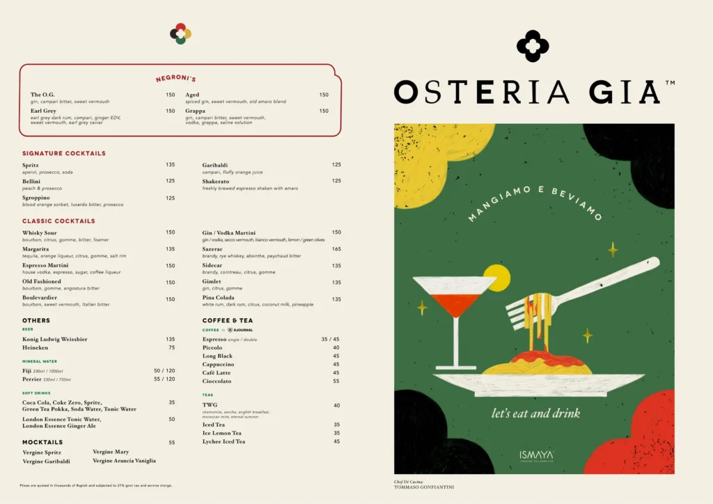 Osteria Gia Plaza Indonesia Menu