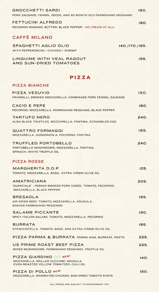 Roma Osteria Menu