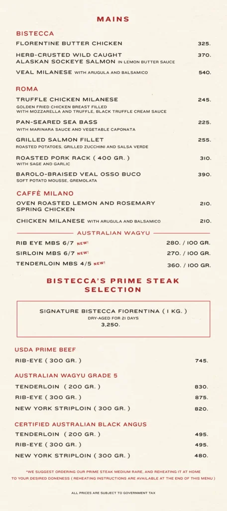 Roma Osteria Menu