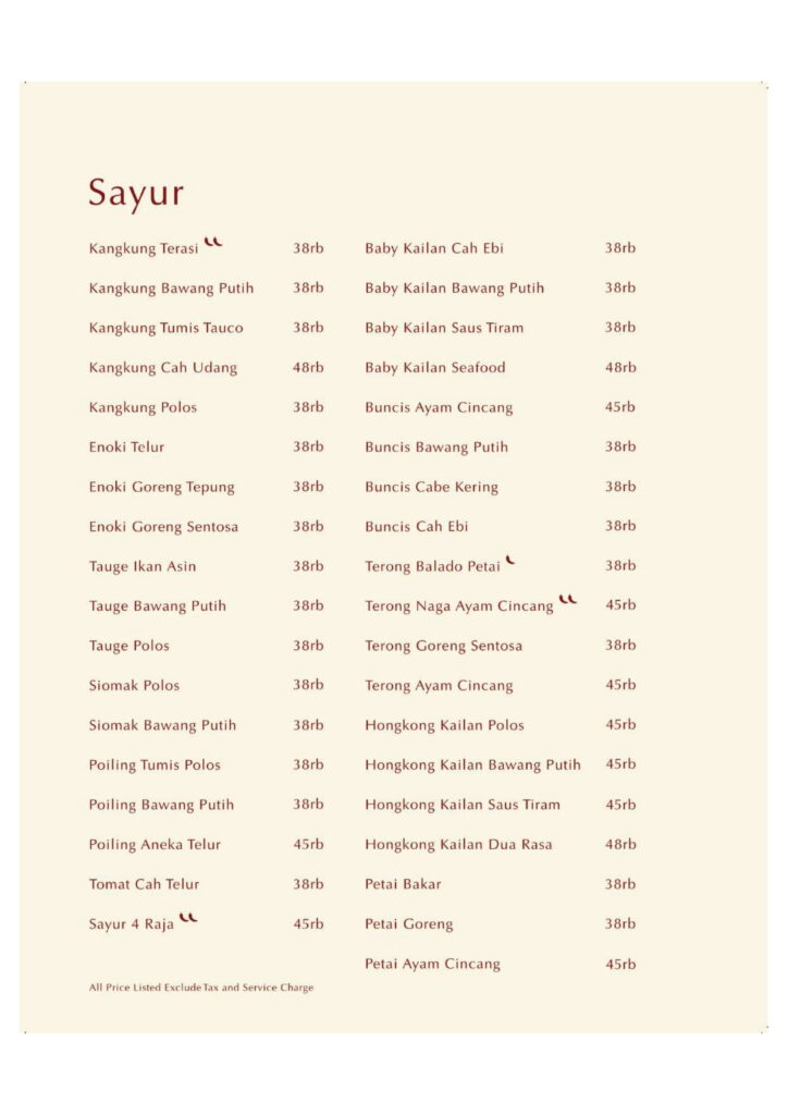 Sentosa Seafood Menu - Senayan