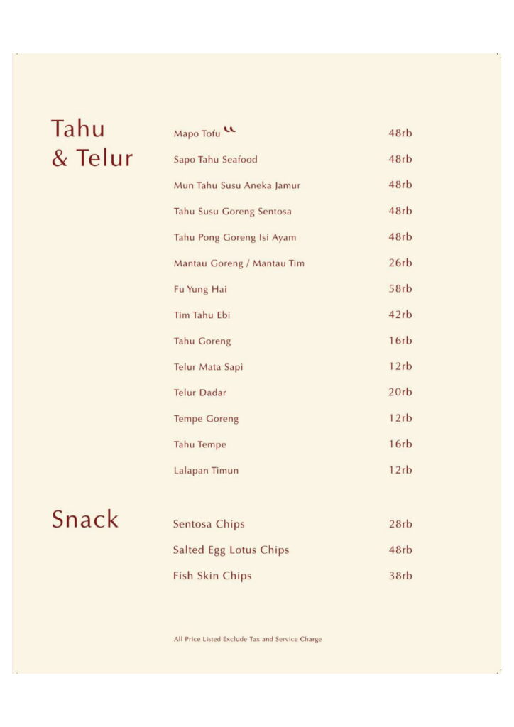 Sentosa Seafood Menu - Senayan