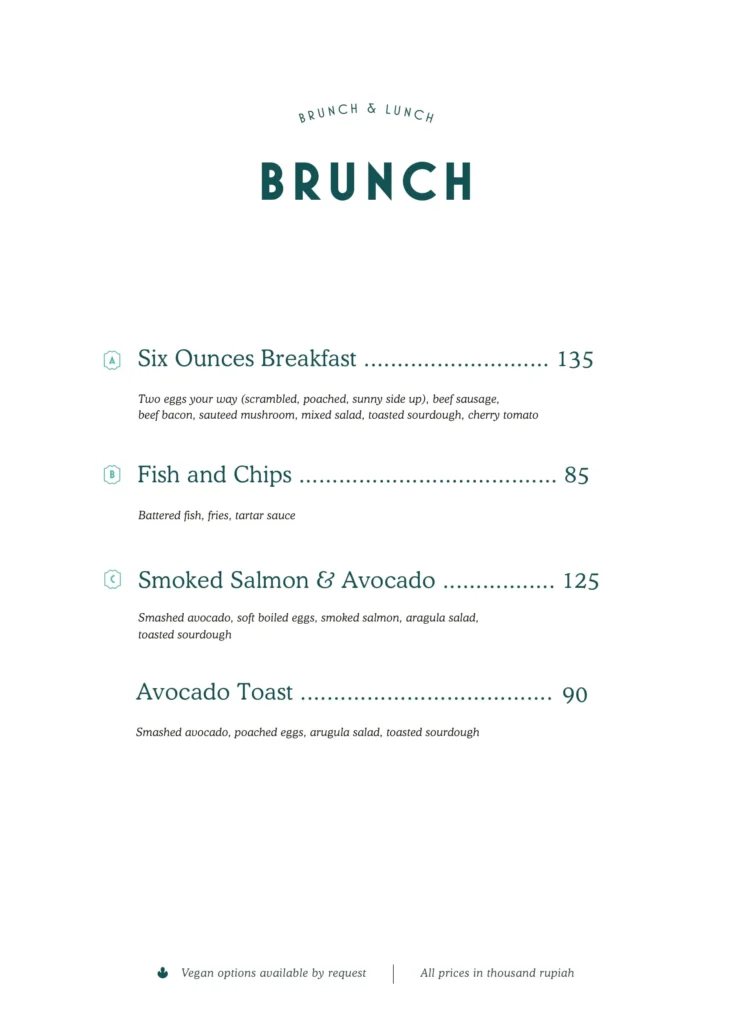 Six Ounces Coffee Menu Panglima Polim