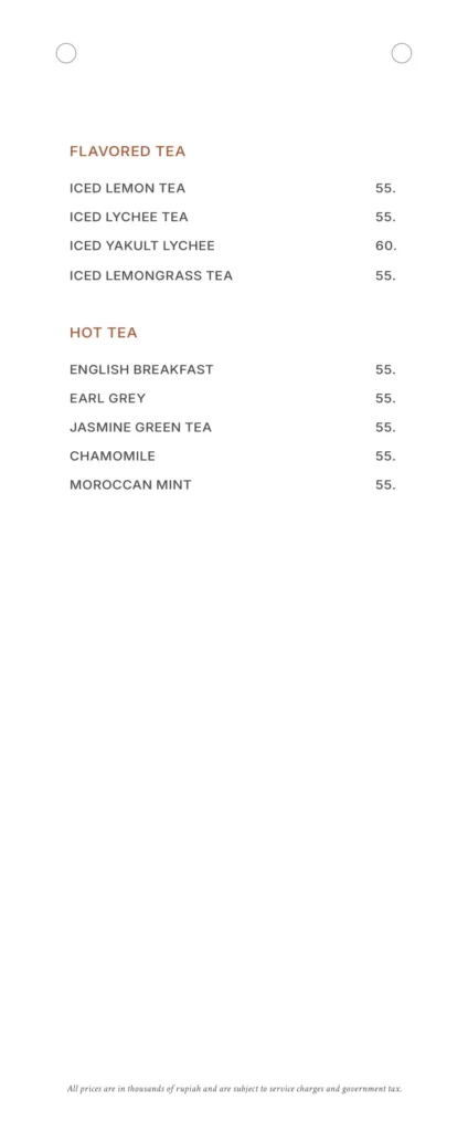 The Acre Jakarta Menu