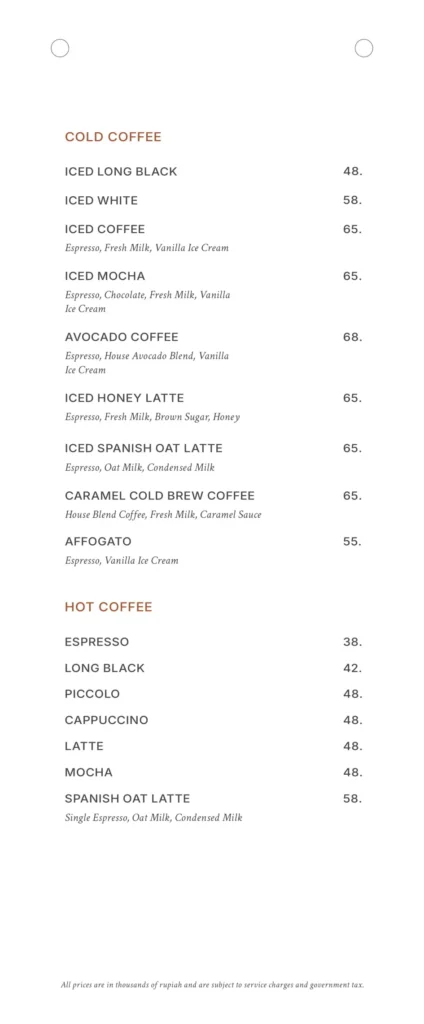 The Acre Jakarta Menu