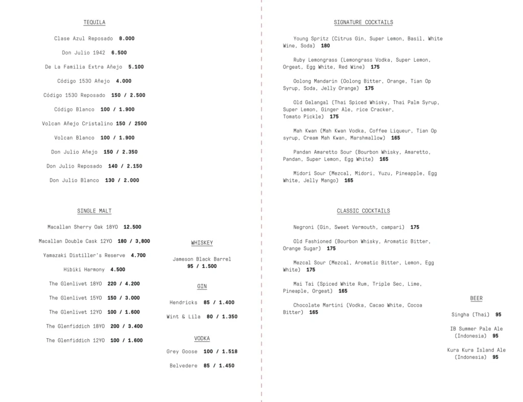 YOUNG Restaurant Menu