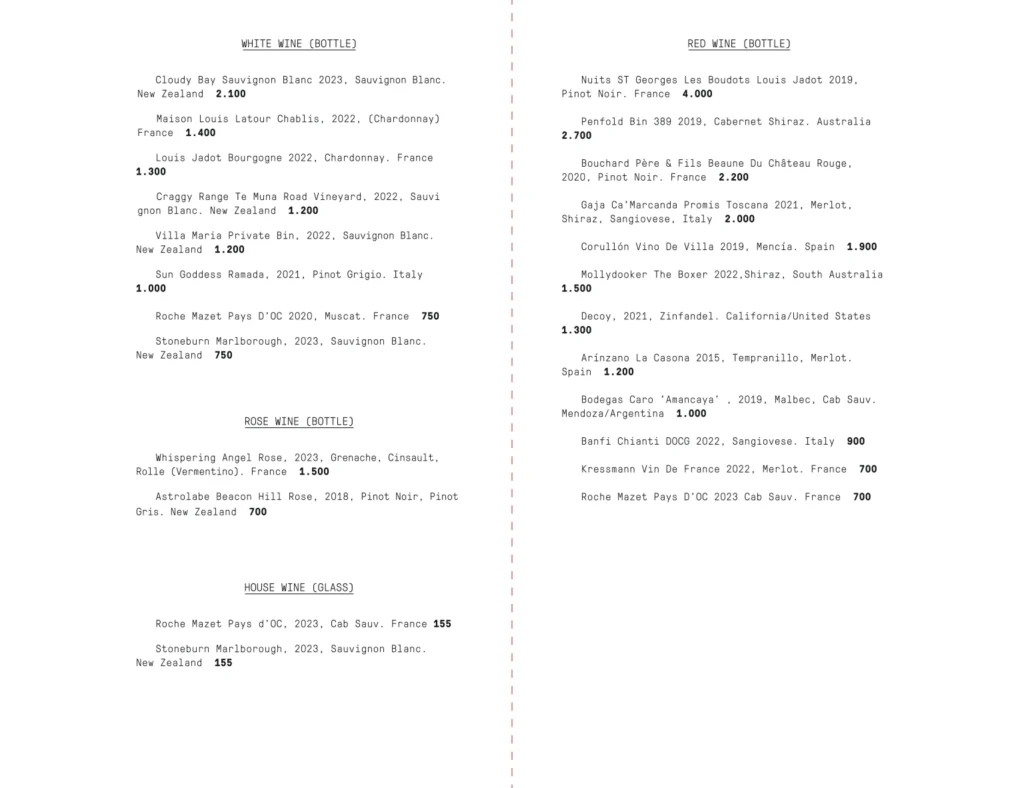 YOUNG Restaurant Menu