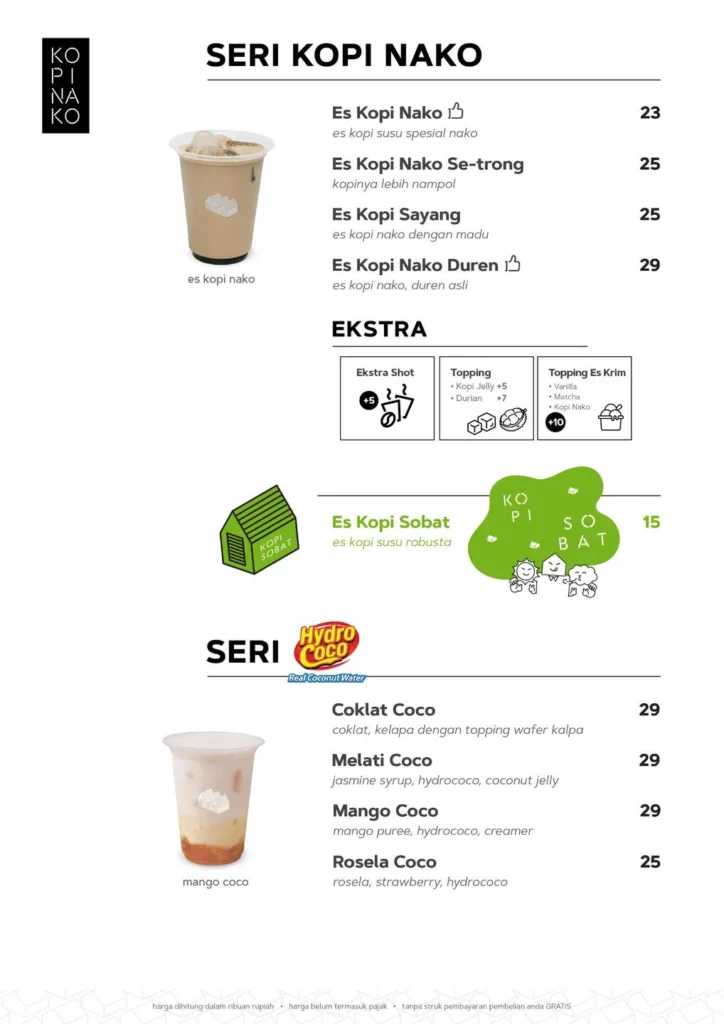 kopi nako menu