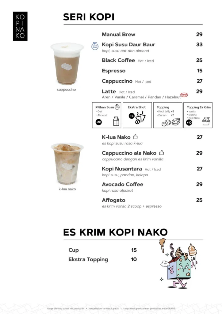 kopi nako menu