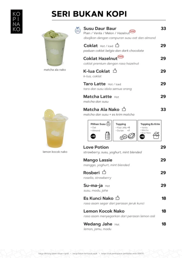 kopi nako menu