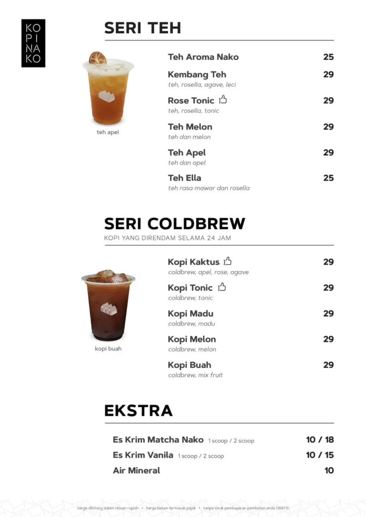 kopi nako menu