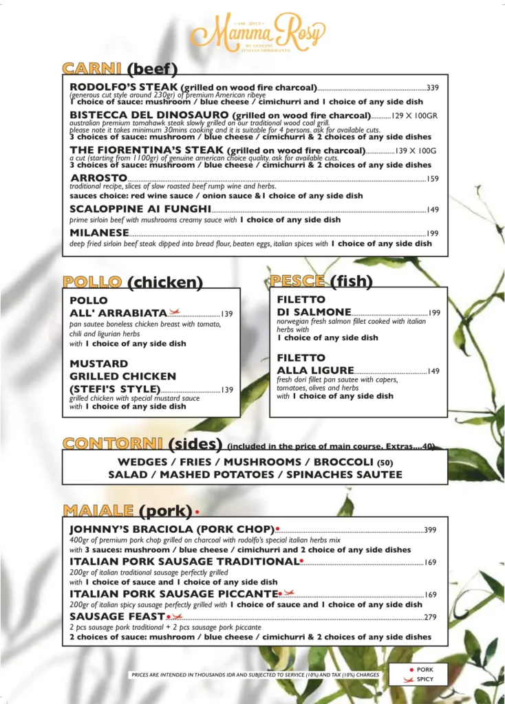 Mamma Rosy Kemang Menu