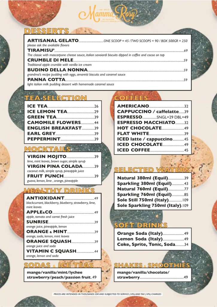 Mamma Rosy Kemang Menu