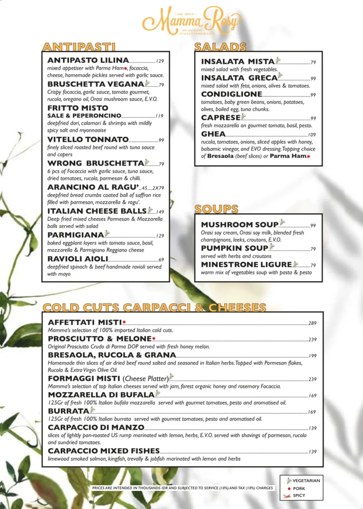 Mamma Rosy Kemang Menu