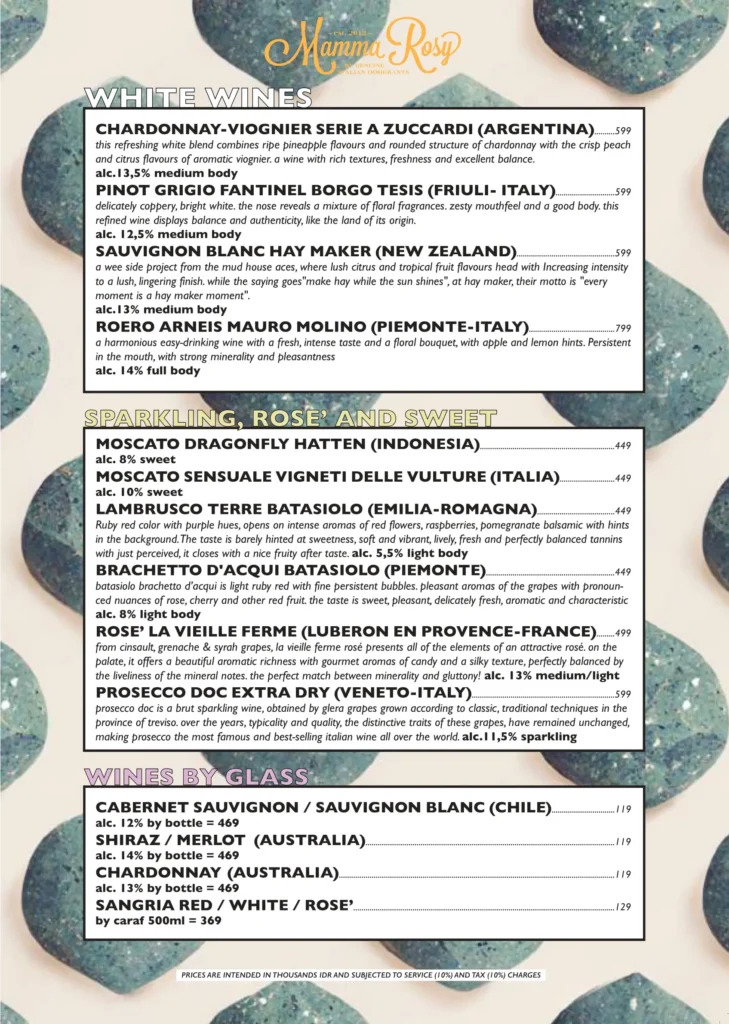 Mamma Rosy Kemang Menu