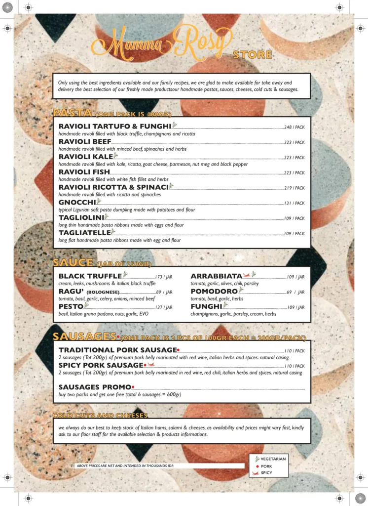 Mamma Rosy Kemang Menu