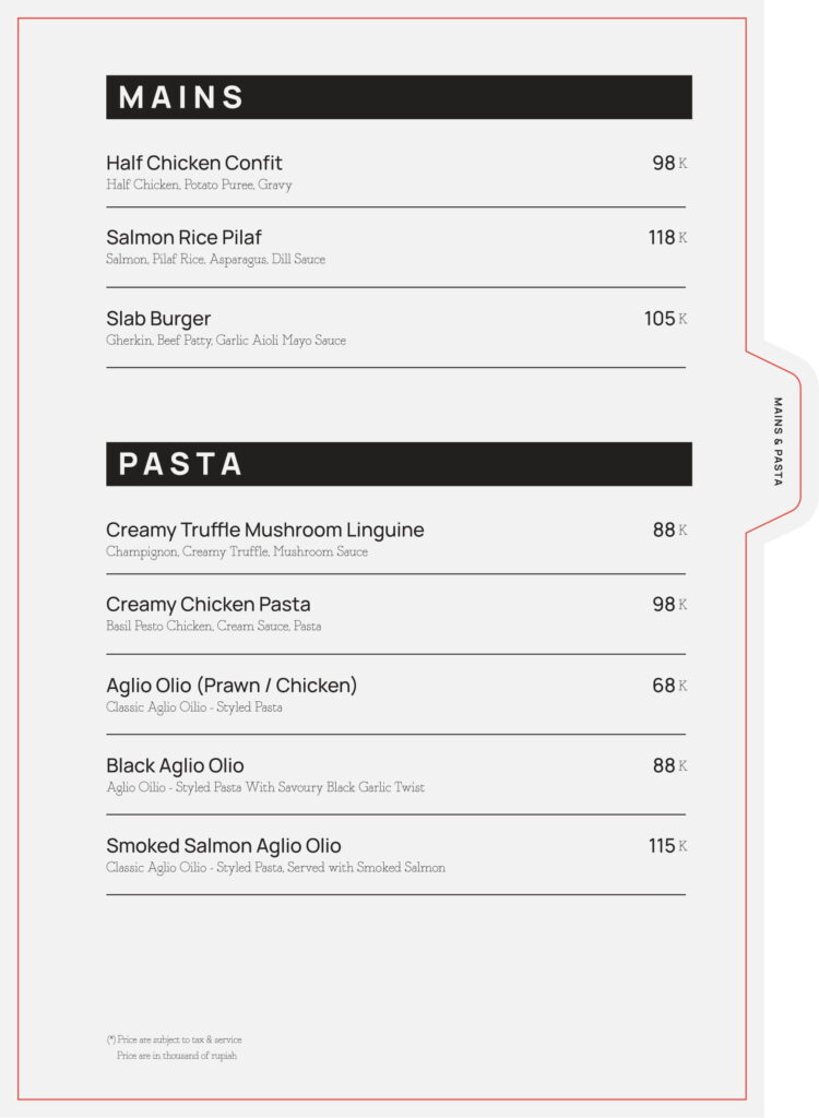 Menu SLAB Wijaya Kebayoran Baru