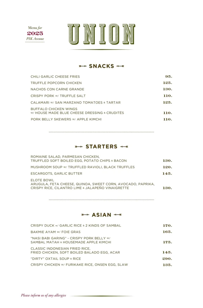 UNION PIK MENU