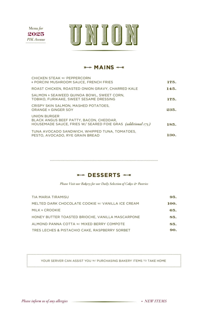 UNION PIK MENU