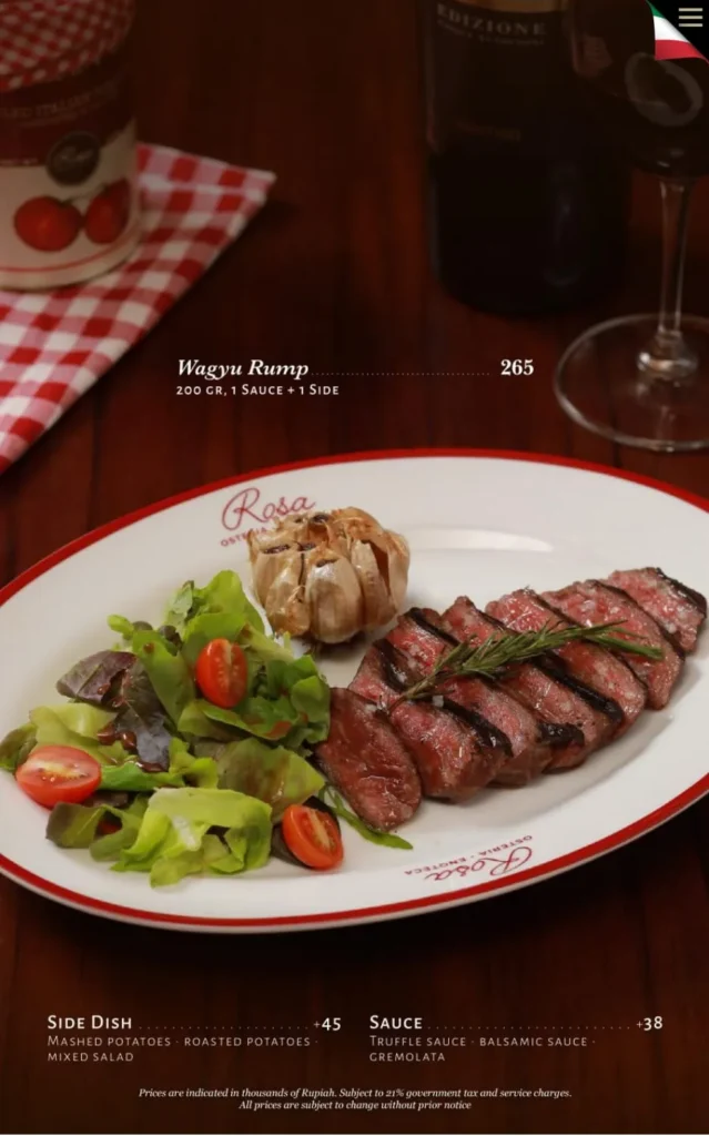 rosa osteria senopati menu